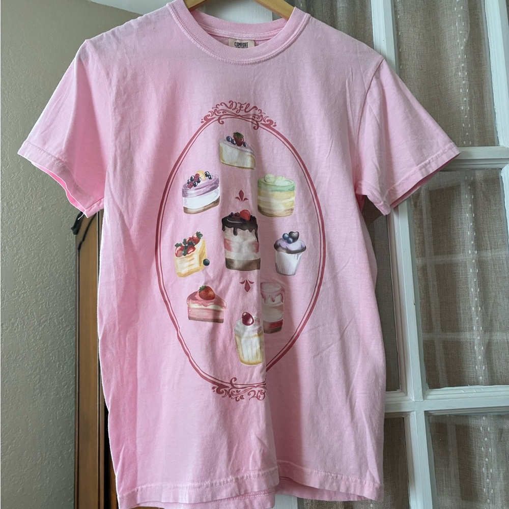 Comfort Colors 100% Cotton Pink Women’s Dessert Print T-Shirt